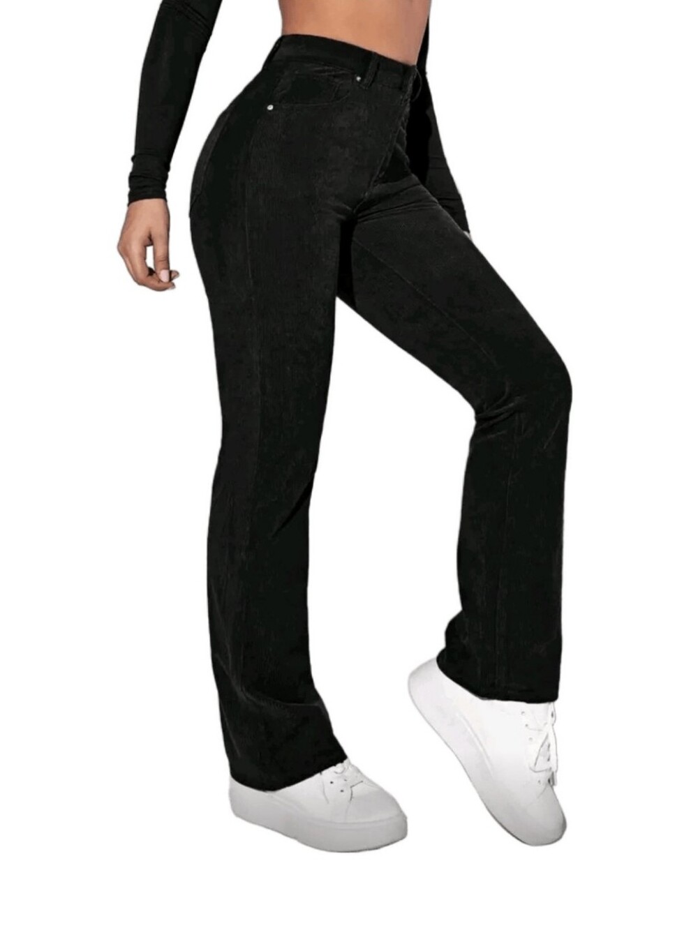 SHEIN High-Waist Bootcut Black Corduroy Pants